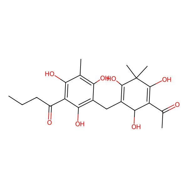 2D Structure of 1-[3-[(5-Acetyl-2,4,6-trihydroxy-3,3-dimethylcyclohexa-1,4-dien-1-yl)methyl]-2,4,6-trihydroxy-5-methylphenyl]butan-1-one