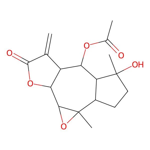 2D Structure of [(1S,2R,4S,5R,9S,10S,11S,12R)-12-hydroxy-2,12-dimethyl-8-methylidene-7-oxo-3,6-dioxatetracyclo[9.3.0.02,4.05,9]tetradecan-10-yl] acetate