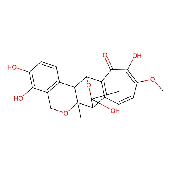 2D Structure of 6,7,17,21-Tetrahydroxy-16-methoxy-11,21-dimethyl-10,20-dioxapentacyclo[10.7.2.02,11.03,8.013,19]henicosa-3(8),4,6,13(19),14,16-hexaen-18-one