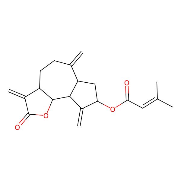 2D Structure of (3,6,9-Trimethylidene-2-oxo-3a,4,5,6a,7,8,9a,9b-octahydroazuleno[4,5-b]furan-8-yl) 3-methylbut-2-enoate