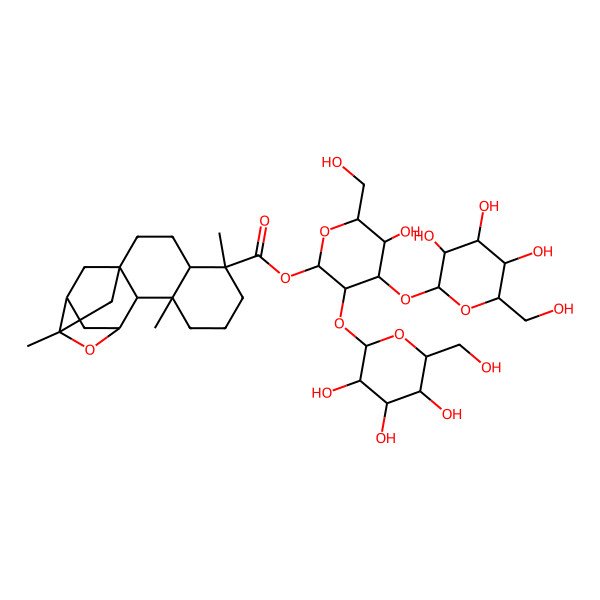2D Structure of [5-Hydroxy-6-(hydroxymethyl)-3,4-bis[[3,4,5-trihydroxy-6-(hydroxymethyl)oxan-2-yl]oxy]oxan-2-yl] 5,9,13-trimethyl-12-oxapentacyclo[11.2.1.111,14.01,10.04,9]heptadecane-5-carboxylate