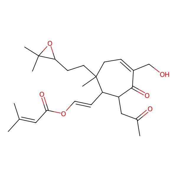 2D Structure of 2-[2-[2-(3,3-Dimethyloxiran-2-yl)ethyl]-5-(hydroxymethyl)-2-methyl-6-oxo-7-(2-oxopropyl)cyclohept-4-en-1-yl]ethenyl 3-methylbut-2-enoate