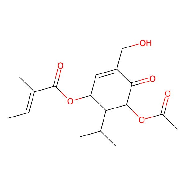 2D Structure of NCGC00180769-03_C17H24O6_2-Butenoic acid, 2-methyl-, (1S,5R,6S)-5-(acetyloxy)-3-(hydroxymethyl)-6-(1-methylethyl)-4-oxo-2-cyclohexen-1-yl ester, (2E)-