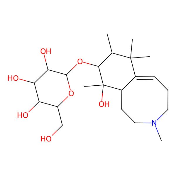 2D Structure of (2R,3S,4R,5R,6S)-2-[[(8S,9S,10S,10aR)-10-hydroxy-3,7,7,8,10-pentamethyl-2,4,5,8,9,10a-hexahydro-1H-3-benzazocin-9-yl]oxy]-6-(hydroxymethyl)oxane-3,4,5-triol
