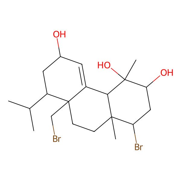 2D Structure of (1S,3S,4S,4aS,6S,8S,8aS,10aS)-1-bromo-8a-(bromomethyl)-4,10a-dimethyl-8-propan-2-yl-2,3,4a,6,7,8,9,10-octahydro-1H-phenanthrene-3,4,6-triol 2D Structure of (1S,3S,4S,4aS,6S,8S,8aS,10aS)-1-bromo-8a-(bromomethyl)-4,10a-dimethyl-8-propan-2-yl-2,3,4a,6,7,8,9,10-octahydro-1H-phenanthrene-3,4,6-triol
