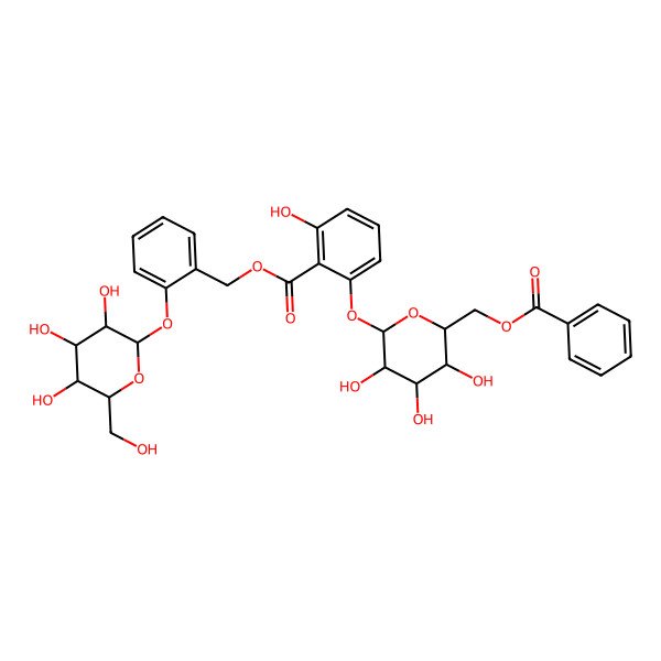 2D Structure of [2-[3,4,5-Trihydroxy-6-(hydroxymethyl)oxan-2-yl]oxyphenyl]methyl 2-[6-(benzoyloxymethyl)-3,4,5-trihydroxyoxan-2-yl]oxy-6-hydroxybenzoate