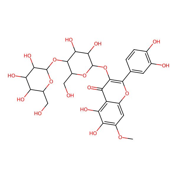 2D Structure of 3-[(2S,3R,4R,5S,6R)-3,4-dihydroxy-6-(hydroxymethyl)-5-[(2S,3R,4S,5S,6R)-3,4,5-trihydroxy-6-(hydroxymethyl)oxan-2-yl]oxyoxan-2-yl]oxy-2-(3,4-dihydroxyphenyl)-5,6-dihydroxy-7-methoxychromen-4-one