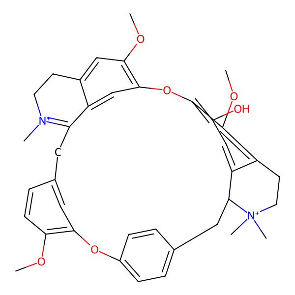 2D Structure of (11S)-19,30,36-trimethoxy-10,10,25-trimethyl-2,17-dioxa-10,25-diazoniaheptacyclo[22.6.2.213,16.13,7.118,22.06,11.028,32]hexatriaconta-1(30),3,5,7(36),13(35),14,16(34),18,20,22(33),24,28,31-tridecaen-4-ol