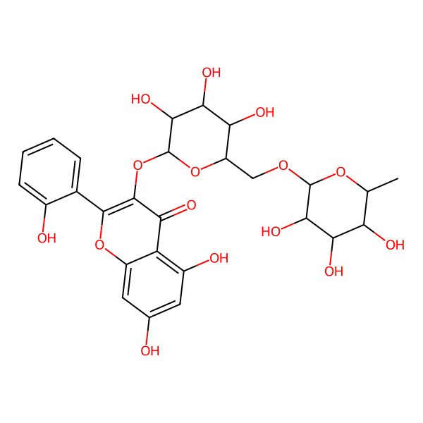 2D Structure of 5,7-Dihydroxy-2-(2-hydroxyphenyl)-3-[3,4,5-trihydroxy-6-[(3,4,5-trihydroxy-6-methyloxan-2-yl)oxymethyl]oxan-2-yl]oxychromen-4-one