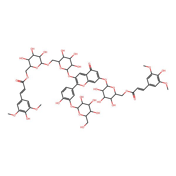 2D Structure of [3,4,5-Trihydroxy-6-[[3,4,5-trihydroxy-6-[2-[4-hydroxy-3-[3,4,5-trihydroxy-6-(hydroxymethyl)oxan-2-yl]oxyphenyl]-5-oxo-7-[3,4,5-trihydroxy-6-[3-(4-hydroxy-3,5-dimethoxyphenyl)prop-2-enoyloxymethyl]oxan-2-yl]oxychromen-3-yl]oxyoxan-2-yl]methoxy]oxan-2-yl]methyl 3-(4-hydroxy-3,5-dimethoxyphenyl)prop-2-enoate