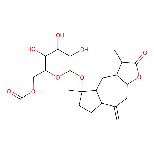 2D Structure of [(2R,3S,4S,5R,6S)-6-[[(1S,3aR,5aS,8R,8aR,9aR)-1,8-dimethyl-5-methylidene-2-oxo-3a,4,5a,6,7,8a,9,9a-octahydro-1H-azuleno[6,7-b]furan-8-yl]oxy]-3,4,5-trihydroxyoxan-2-yl]methyl acetate