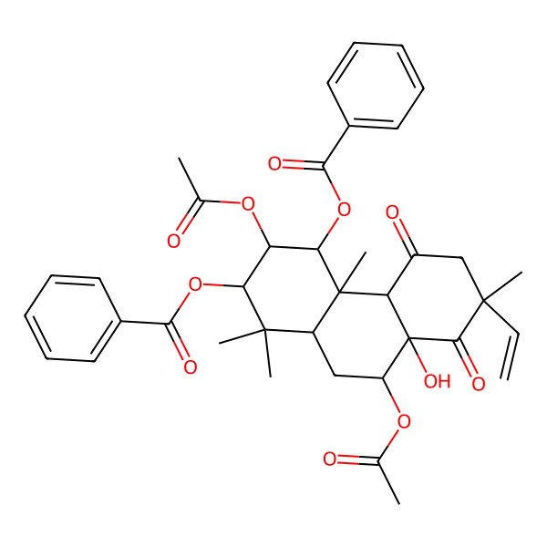 2D Structure of (3,9-Diacetyloxy-4-benzoyloxy-7-ethenyl-8a-hydroxy-1,1,4a,7-tetramethyl-5,8-dioxo-2,3,4,4b,6,9,10,10a-octahydrophenanthren-2-yl) benzoate