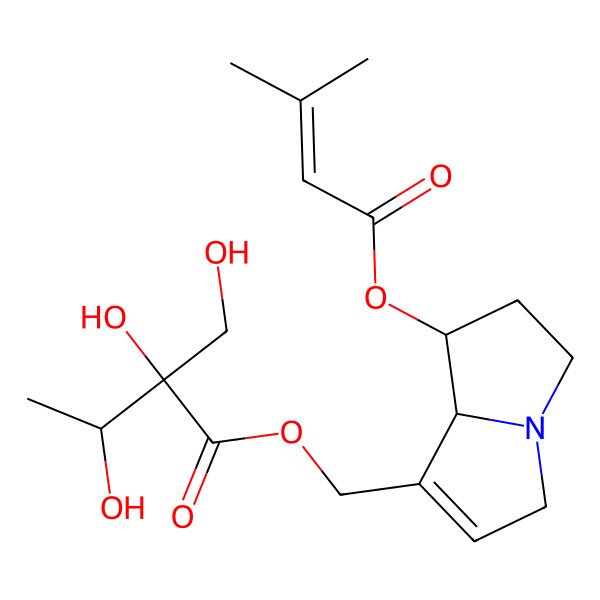 2D Structure of [(7R,8R)-7-(3-methylbut-2-enoyloxy)-5,6,7,8-tetrahydro-3H-pyrrolizin-1-yl]methyl (2R,3S)-2,3-dihydroxy-2-(hydroxymethyl)butanoate