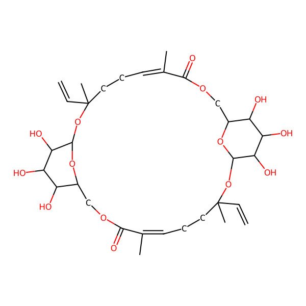 2D Structure of (1S,3R,6E,11R,12S,13R,14R,15S,17R,20E,25R,26S,27R,28R)-3,17-bis(ethenyl)-12,13,14,26,27,28-hexahydroxy-3,7,17,21-tetramethyl-2,9,16,23,29,30-hexaoxatricyclo[23.3.1.111,15]triaconta-6,20-diene-8,22-dione