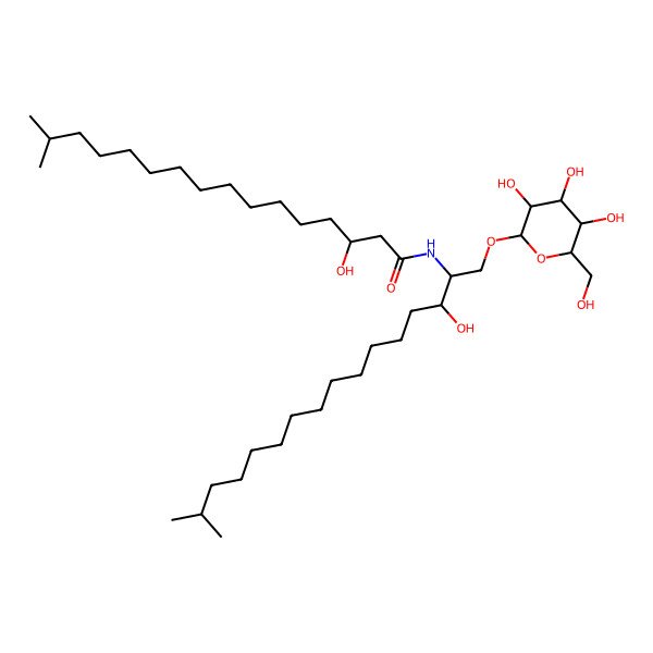 2D Structure of (3R)-3-hydroxy-N-[(2S,3R)-3-hydroxy-15-methyl-1-[(2R,5R)-3,4,5-trihydroxy-6-(hydroxymethyl)oxan-2-yl]oxyhexadecan-2-yl]-15-methylhexadecanamide