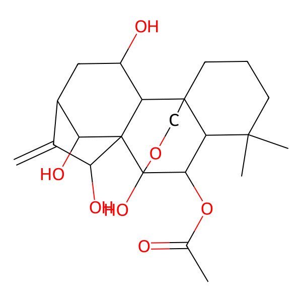 2D Structure of (3,7,9,18-Tetrahydroxy-12,12-dimethyl-6-methylidene-17-oxapentacyclo[7.6.2.15,8.01,11.02,8]octadecan-10-yl) acetate