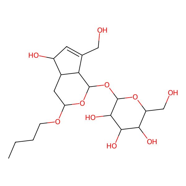 2D Structure of 2-[[3-Butoxy-5-hydroxy-7-(hydroxymethyl)-1,3,4,4a,5,7a-hexahydrocyclopenta[c]pyran-1-yl]oxy]-6-(hydroxymethyl)oxane-3,4,5-triol