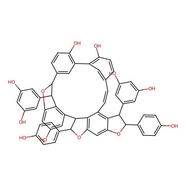 2D Structure of 8,24-Bis(3,5-dihydroxyphenyl)-25,31-bis(4-hydroxyphenyl)-26,30,35-trioxaoctacyclo[20.9.1.16,9.110,14.115,19.02,7.023,27.029,32]pentatriaconta-2(7),3,5,10(34),11,13,15,17,19(33),20,22,27,29(32)-tridecaene-4,13,16-triol