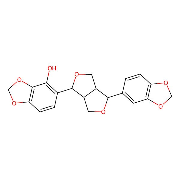 2D Structure of 5-[(3S,3aR,6S,6aR)-3-(1,3-benzodioxol-5-yl)-1,3,3a,4,6,6a-hexahydrofuro[3,4-c]furan-6-yl]-1,3-benzodioxol-4-ol
