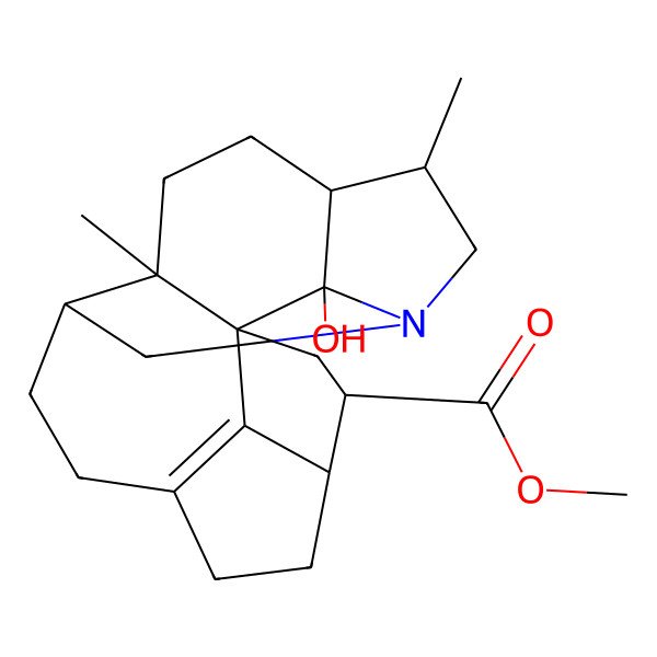 2D Structure of methyl (1S,3R,4R,10S,14S,19R)-19-hydroxy-14,18-dimethyl-12-azahexacyclo[10.6.1.11,4.010,18.015,19.07,20]icos-7(20)-ene-3-carboxylate
