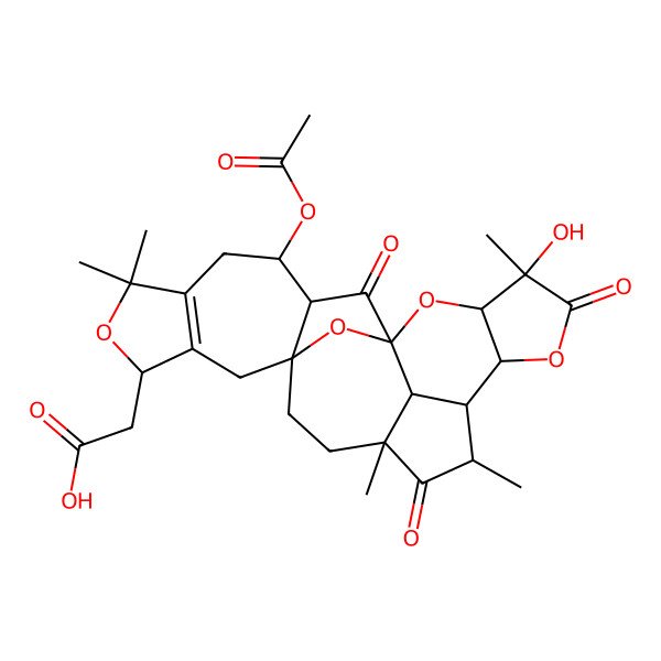 2D Structure of 2-(22-Acetyloxy-4-hydroxy-4,9,11,19,19-pentamethyl-5,10,24-trioxo-2,6,18,25-tetraoxaheptacyclo[12.10.1.11,8.03,7.014,23.016,20.011,26]hexacos-16(20)-en-17-yl)acetic acid