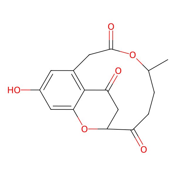 2D Structure of (9S,13S)-3-hydroxy-9-methyl-8,17-dioxatricyclo[11.3.1.05,16]heptadeca-1,3,5(16)-triene-7,12,15-trione