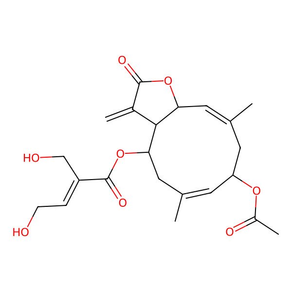 2D Structure of [(3aR,4R,6E,8R,10E,11aR)-8-acetyloxy-6,10-dimethyl-3-methylidene-2-oxo-3a,4,5,8,9,11a-hexahydrocyclodeca[b]furan-4-yl] (E)-4-hydroxy-2-(hydroxymethyl)but-2-enoate