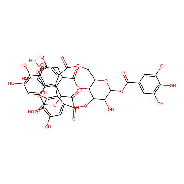 2D Structure of (3R,4S)-4-[(2R)-3-carboxy-1-[[(1R,19R,21R,22S,23R)-6,7,8,11,12,13,22-heptahydroxy-3,16-dioxo-21-(3,4,5-trihydroxybenzoyl)oxy-2,17,20-trioxatetracyclo[17.3.1.04,9.010,15]tricosa-4,6,8,10,12,14-hexaen-23-yl]oxy]-1-oxopropan-2-yl]-5,6,7-trihydroxy-1-oxo-3,4-dihydroisochromene-3-carboxylic acid