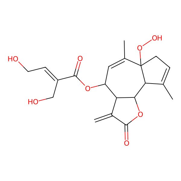 2D Structure of (6a-hydroperoxy-6,9-dimethyl-3-methylidene-2-oxo-4,7,9a,9b-tetrahydro-3aH-azuleno[4,5-b]furan-4-yl) 4-hydroxy-2-(hydroxymethyl)but-2-enoate