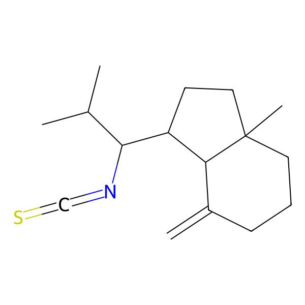 2D Structure of (3S,3aS,7aS)-3-[(1S)-1-isothiocyanato-2-methylpropyl]-7a-methyl-4-methylidene-2,3,3a,5,6,7-hexahydro-1H-indene