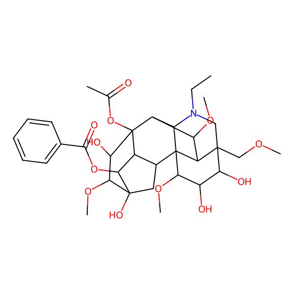 2D Structure of [8-Acetyloxy-11-ethyl-5,7,14,15-tetrahydroxy-6,16,18-trimethoxy-13-(methoxymethyl)-11-azahexacyclo[7.7.2.12,5.01,10.03,8.013,17]nonadecan-4-yl] benzoate