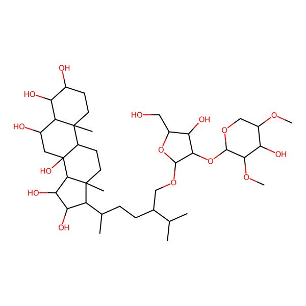 2D Structure of (3S,4R,5S,6S,8S,9R,10S,13R,14S,15S,16R,17R)-17-[(2R,5R)-5-[[(2R,3R,4S,5S)-4-hydroxy-3-[(2S,3R,4S,5R)-4-hydroxy-3,5-dimethoxyoxan-2-yl]oxy-5-(hydroxymethyl)oxolan-2-yl]oxymethyl]-6-methylheptan-2-yl]-10,13-dimethyl-1,2,3,4,5,6,7,9,11,12,14,15,16,17-tetradecahydrocyclopenta[a]phenanthrene-3,4,6,8,15,16-hexol