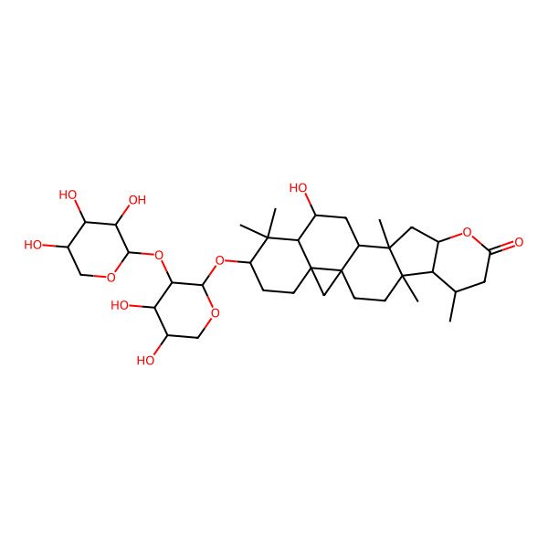 2D Structure of (1S,4R,5R,6R,10S,12S,13S,15S,16R,18S,21R)-18-[(2S,3R,4S,5R)-4,5-dihydroxy-3-[(2S,3R,4S,5S)-3,4,5-trihydroxyoxan-2-yl]oxyoxan-2-yl]oxy-15-hydroxy-4,6,12,17,17-pentamethyl-9-oxahexacyclo[11.9.0.01,21.04,12.05,10.016,21]docosan-8-one