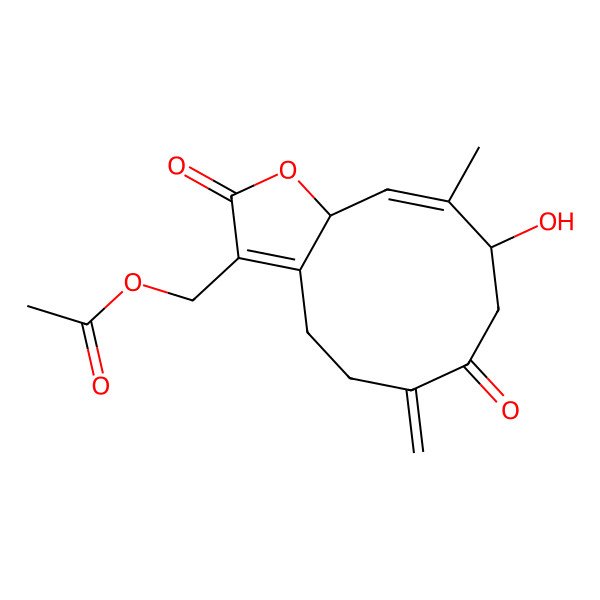 2D Structure of (9-hydroxy-10-methyl-6-methylidene-2,7-dioxo-5,8,9,11a-tetrahydro-4H-cyclodeca[b]furan-3-yl)methyl acetate