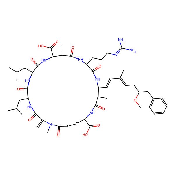2D Structure of (5R,8S,11R,12S,15S,18S,19S,22R)-15-[3-(diaminomethylideneamino)propyl]-18-[(3E,6R)-6-methoxy-3-methyl-7-phenylhepta-1,3-dienyl]-1,12,19-trimethyl-2-methylidene-5,8-bis(2-methylpropyl)-3,6,9,13,16,20,25-heptaoxo-1,4,7,10,14,17,21-heptazacyclopentacosane-11,22-dicarboxylic acid