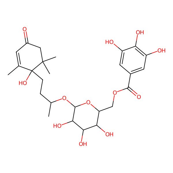 2D Structure of [3,4,5-Trihydroxy-6-[4-(1-hydroxy-2,6,6-trimethyl-4-oxocyclohex-2-en-1-yl)butan-2-yloxy]oxan-2-yl]methyl 3,4,5-trihydroxybenzoate