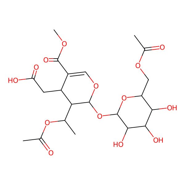 2D Structure of 2-[(2S,3S,4S)-3-[(1R)-1-acetyloxyethyl]-2-[(2S,3R,4S,5S,6R)-6-(acetyloxymethyl)-3,4,5-trihydroxyoxan-2-yl]oxy-5-methoxycarbonyl-3,4-dihydro-2H-pyran-4-yl]acetic acid