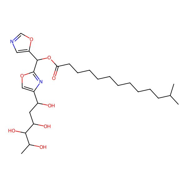 2D Structure of [1,3-oxazol-5-yl-[4-[(1R,3S,4R,5S)-1,3,4,5-tetrahydroxyhexyl]-1,3-oxazol-2-yl]methyl] 12-methyltridecanoate