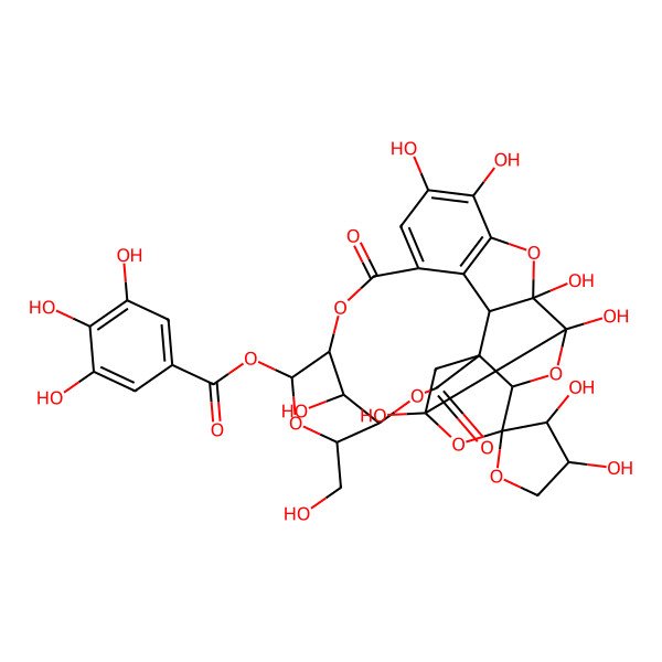 2D Structure of [3',4',6,11,12,16,17,26-Octahydroxy-25-(hydroxymethyl)-3,20-dioxospiro[2,7,10,21,24,27-hexaoxaheptacyclo[20.3.1.112,15.04,9.04,13.06,11.014,19]heptacosa-14,16,18-triene-8,2'-oxolane]-23-yl] 3,4,5-trihydroxybenzoate