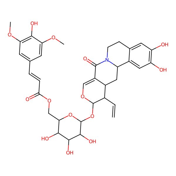 2D Structure of [(2R,3S,4S,5R,6S)-6-[[(1R,15S,16R,17S)-16-ethenyl-4,5-dihydroxy-11-oxo-14-oxa-10-azatetracyclo[8.8.0.02,7.012,17]octadeca-2,4,6,12-tetraen-15-yl]oxy]-3,4,5-trihydroxyoxan-2-yl]methyl (Z)-3-(4-hydroxy-3,5-dimethoxyphenyl)prop-2-enoate