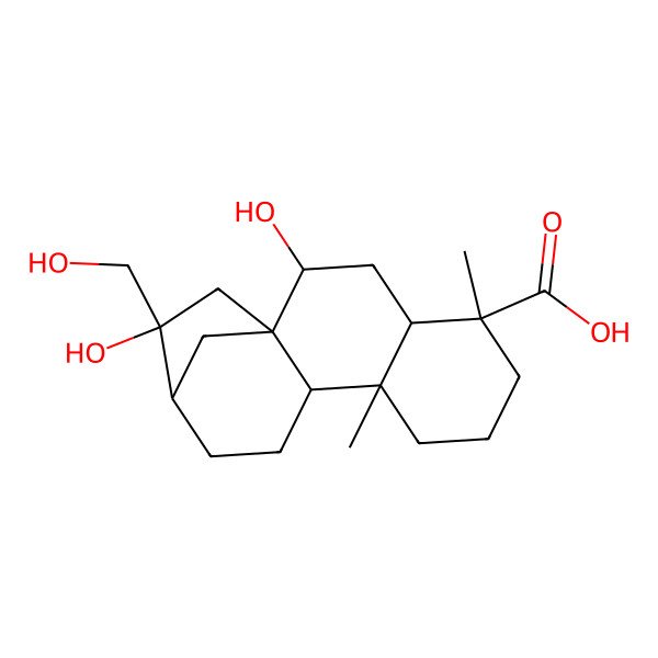 2D Structure of (1R,2S,4S,5R,9S,10S,13R,14R)-2,14-dihydroxy-14-(hydroxymethyl)-5,9-dimethyltetracyclo[11.2.1.01,10.04,9]hexadecane-5-carboxylic acid