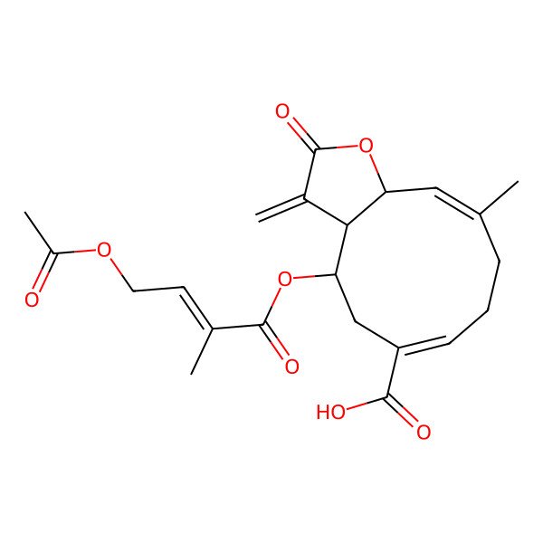 2D Structure of 4-(4-Acetyloxy-2-methylbut-2-enoyl)oxy-10-methyl-3-methylidene-2-oxo-3a,4,5,8,9,11a-hexahydrocyclodeca[b]furan-6-carboxylic acid