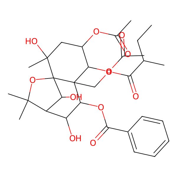 2D Structure of [(1S,2S,4S,5R,6R,7S,8S,9R,12R)-4,5-diacetyloxy-2,8,12-trihydroxy-2,10,10-trimethyl-6-[[(2R)-2-methylbutanoyl]oxymethyl]-11-oxatricyclo[7.2.1.01,6]dodecan-7-yl] benzoate