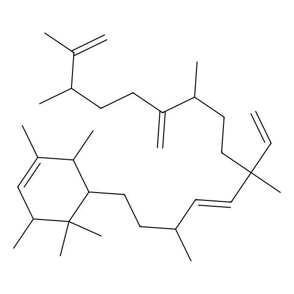 2D Structure of (3R,5R,6R)-5-[(3S,4E,6S,9R,13R)-6-ethenyl-3,6,9,13,14-pentamethyl-10-methylidenepentadeca-4,14-dienyl]-1,3,4,4,6-pentamethylcyclohexene