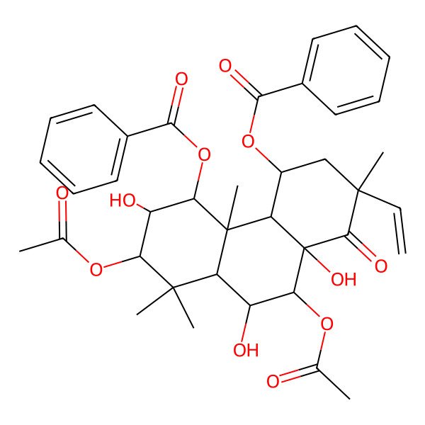 2D Structure of (7,10-diacetyloxy-5-benzoyloxy-2-ethenyl-6,9,10a-trihydroxy-2,4b,8,8-tetramethyl-1-oxo-4,4a,5,6,7,8a,9,10-octahydro-3H-phenanthren-4-yl) benzoate