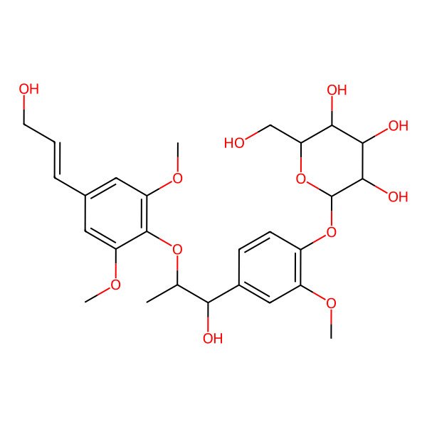 2D Structure of (2S,3R,4S,5S,6R)-2-[4-[(1R,2R)-1-hydroxy-2-[4-[(E)-3-hydroxyprop-1-enyl]-2,6-dimethoxyphenoxy]propyl]-2-methoxyphenoxy]-6-(hydroxymethyl)oxane-3,4,5-triol