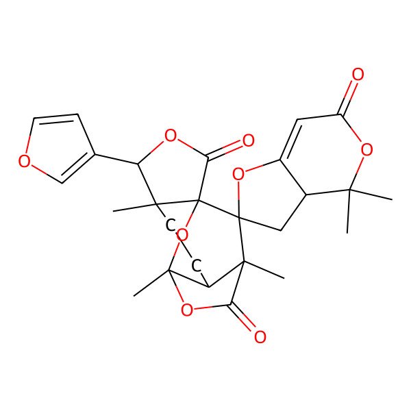 2D Structure of (1S,3'aR,4R,5R,8R,9R,12R,13S)-4-(furan-3-yl)-4',4',5,9,12-pentamethylspiro[3,10,14-trioxatetracyclo[7.4.1.01,5.08,12]tetradecane-13,2'-3,3a-dihydrofuro[3,2-c]pyran]-2,6',11-trione