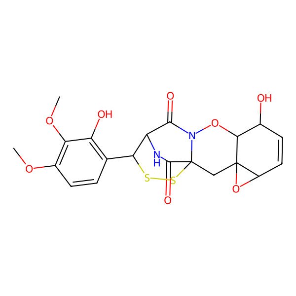2D Structure of (1R,3S,5S,8S,9S,13S,14R)-8-hydroxy-14-(2-hydroxy-3,4-dimethoxyphenyl)-4,10-dioxa-15,16-dithia-11,18-diazapentacyclo[11.3.2.01,11.03,5.03,9]octadec-6-ene-12,17-dione