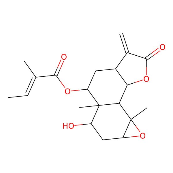 2D Structure of [(1S,2S,6S,8R,9R,10S,12R,14S)-10-hydroxy-9,14-dimethyl-5-methylidene-4-oxo-3,13-dioxatetracyclo[7.5.0.02,6.012,14]tetradecan-8-yl] (Z)-2-methylbut-2-enoate