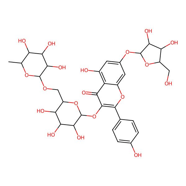 2D Structure of 7-[3,4-Dihydroxy-5-(hydroxymethyl)oxolan-2-yl]oxy-5-hydroxy-2-(4-hydroxyphenyl)-3-[3,4,5-trihydroxy-6-[(3,4,5-trihydroxy-6-methyloxan-2-yl)oxymethyl]oxan-2-yl]oxychromen-4-one